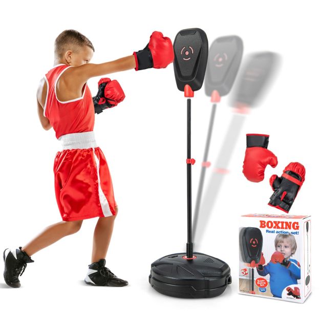 Set de boxe punching ball avec sac de frappe et gants. Hauteur ajustable.