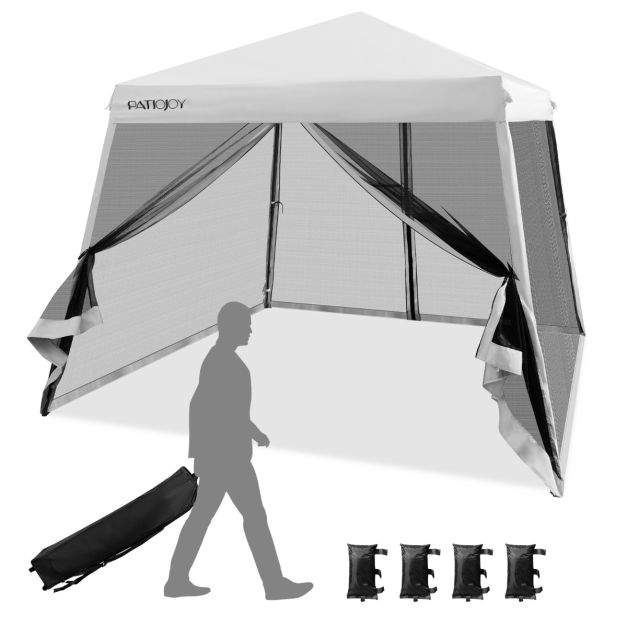 Patio Extérieur Auvent Escamotable Instantané Tente en Maille à Jambes  Onclinées Pliante Blanc/Bleu/Gris - Costway