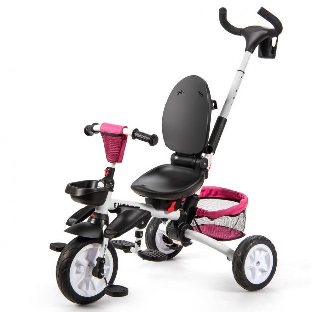 Tricycle Evolutif pour Enfant 6 en 1 Siège Twist 360°avec Housse de Pluie  pour Bébé de 12 à 50 Mois Noir et Rosé - Costway
