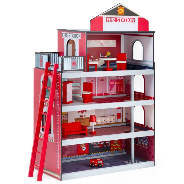 Caserne de Pompiers pour Enfants avec Cadre Stable et Accessoires Complets  Jeu de Construction pour Enfants de 3+ ans - Costway