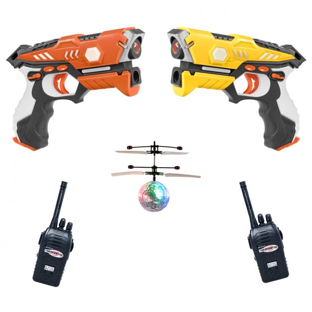 Pistolets Laser pour 2 Joueurs Jaune/Rouge Laser Game Infrarouge sans Fil  avec Ballon Volant 2 Interphones 4 Modes de Pistolet - Costway