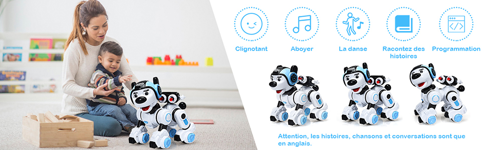 Robot Chien Intelligent Télécommandé Danse Chante et Tire 6 Ans et Plus  Recharge USB - Costway