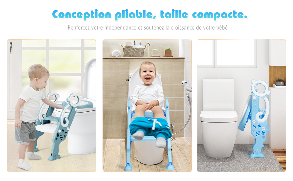 Siège de Toilette Enfant Pliable et Réglable 3en1, Reducteur de Toilette  Bébé avec Marches Larges, Lunette de Toilette Confortable