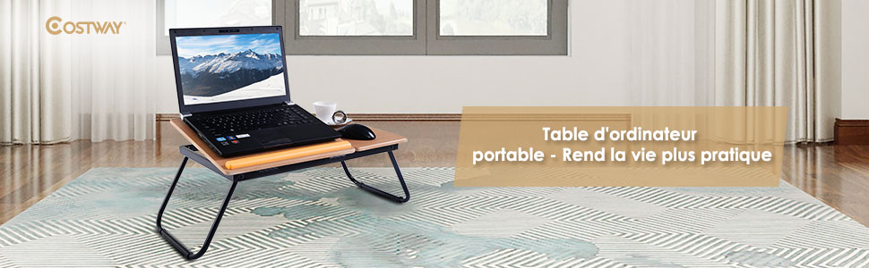 ML-Design Table pour Ordinateur Portable pour Lit/Sofa, Pliable,  Vintage/Brun, Bois, Réglable en Hauteur, avec Tiroir et Barre d'Arrêt,  Plateau avec 4 Angles d'Inclinaison, Support de Tablette