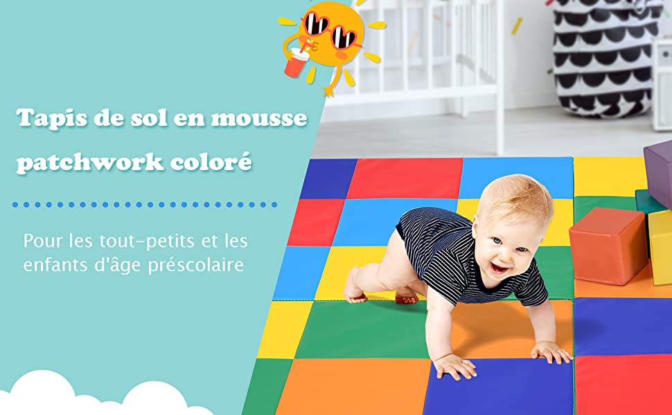 Tapis de jeu pour bébé pliable 147x147x3cm multicolore en mousse
