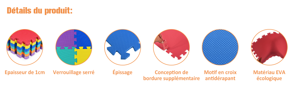 12 PCS de Tapis Puzzle pour Fitness en Mousse EVA Epaisse Conception  Antidérapant Multicolore - Costway