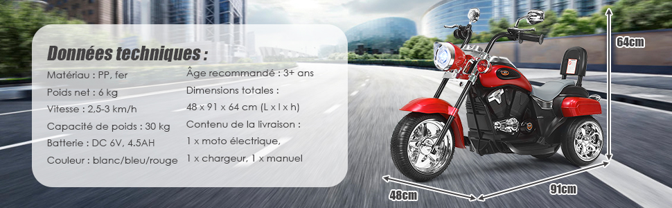Moto Électrique Enfant DREAMADE - Rouge - Pédale, Roues
