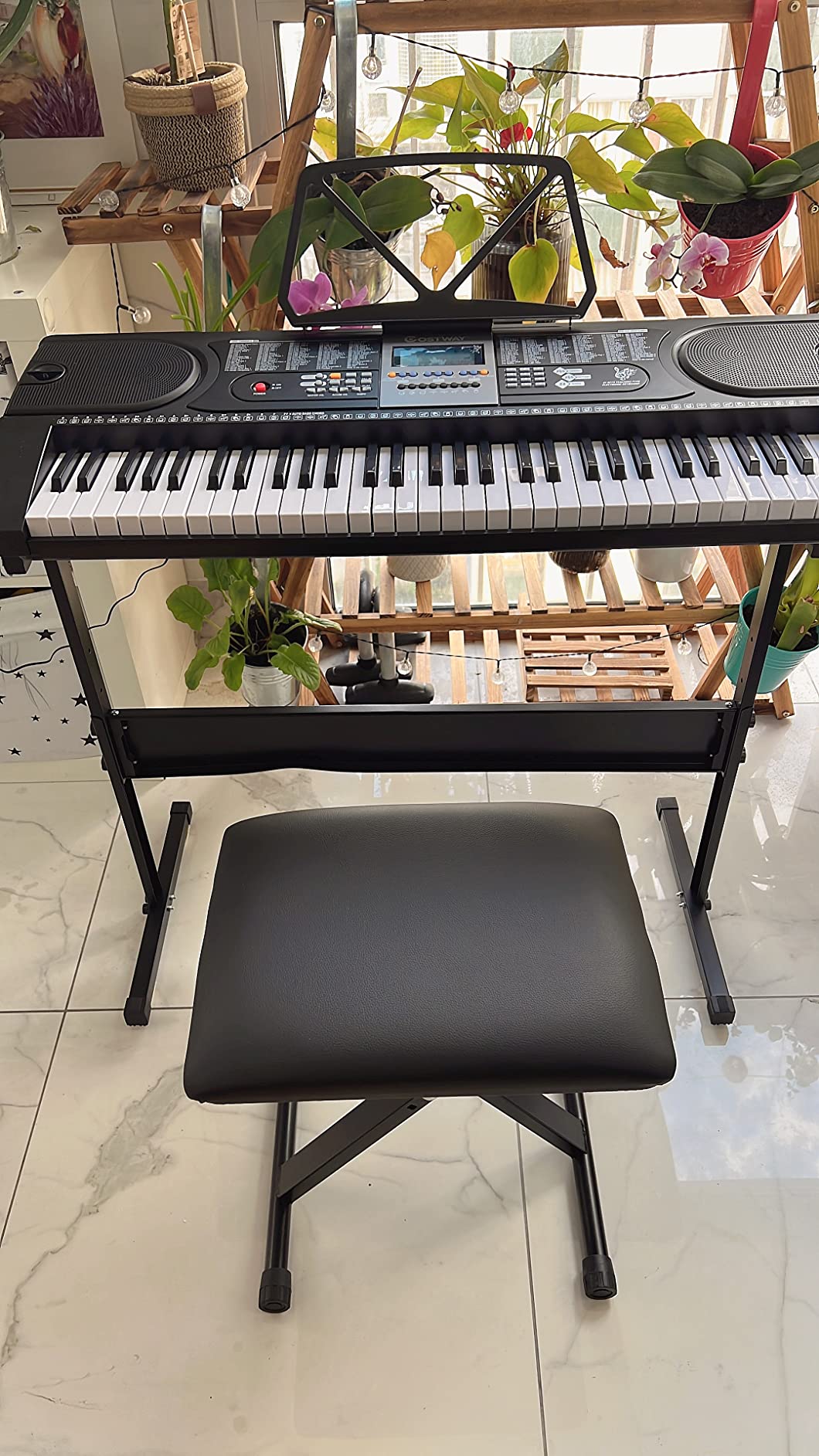Piano Électrique 61 Touches avec Microphone Support Tabouret et Écran LCD  92,5x34x10CM pour Enfants Débutants Adultes