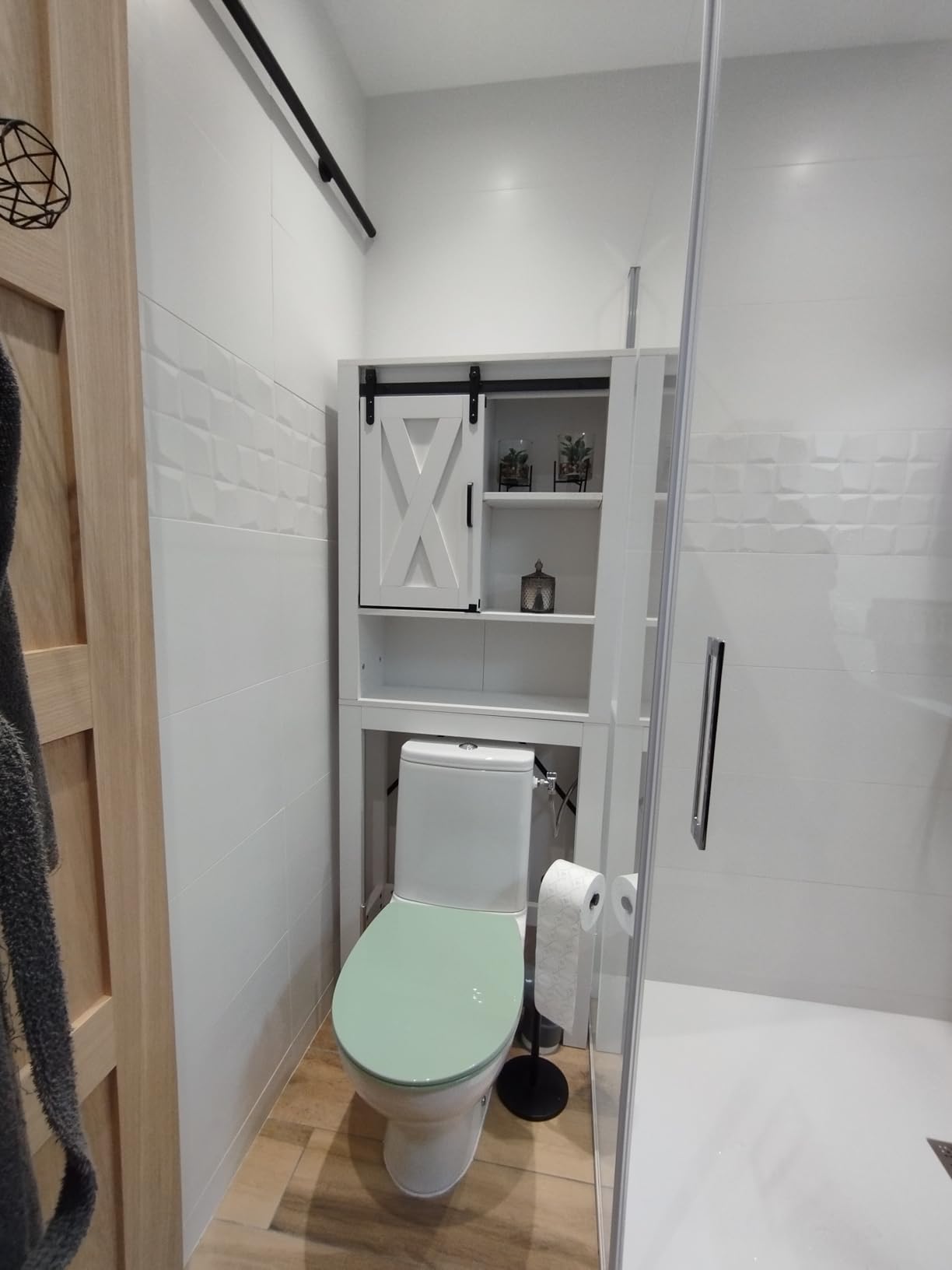 COSTWAY Meuble WC au-Dessus de Toilettes en Bois 4 Étagères avec Porte  Coulissante pour Salle
